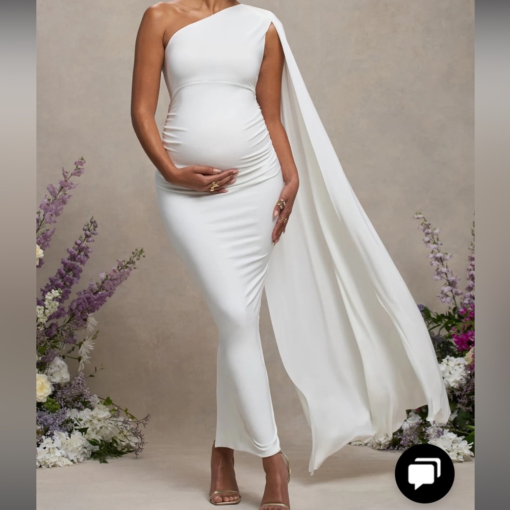 Chic One-Shoulder White Maternity Dress